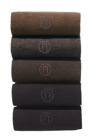 Brown/Black N Embroidered Socks Five Pack